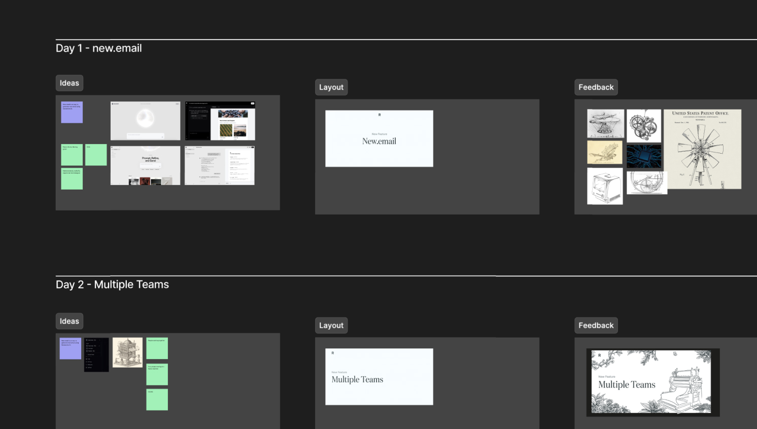 Notion doc showing links to the last four launch weeks
